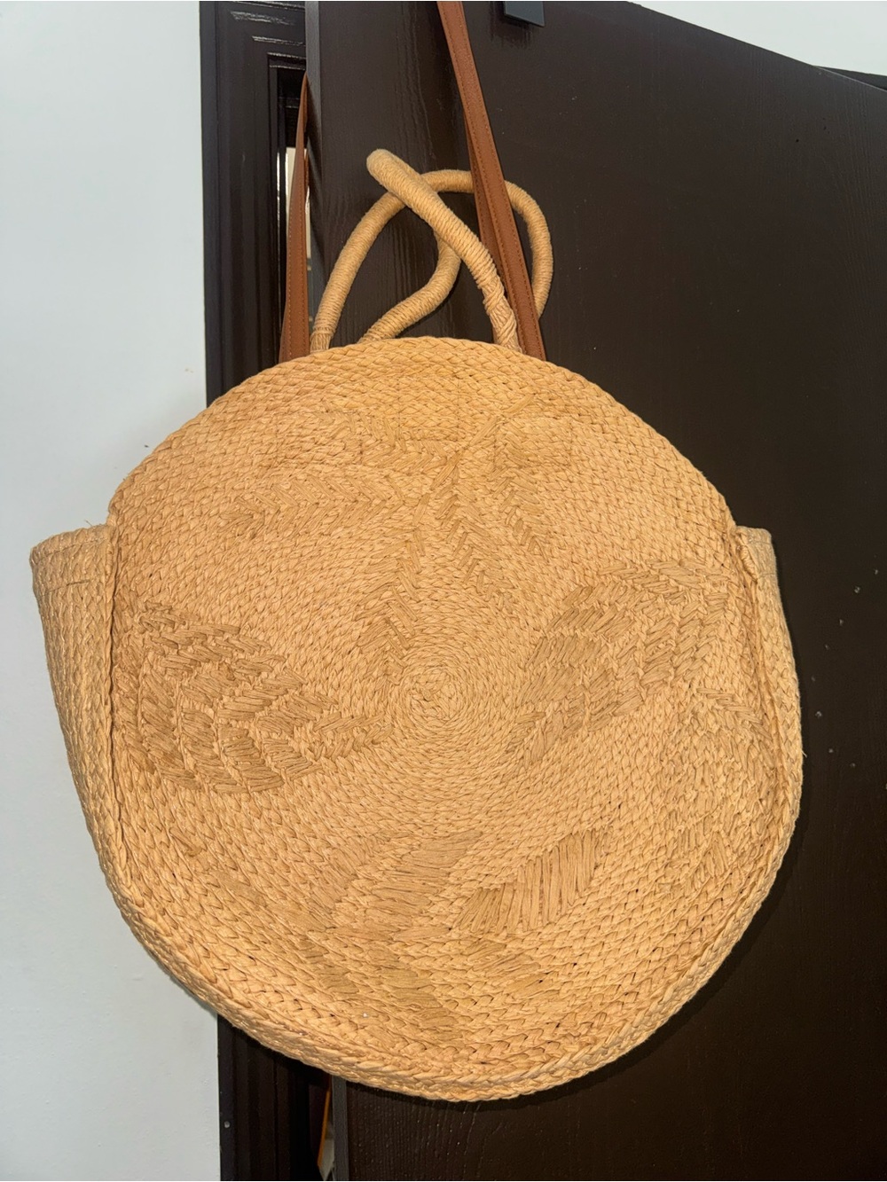 Straw Round Tote Bag - Natural